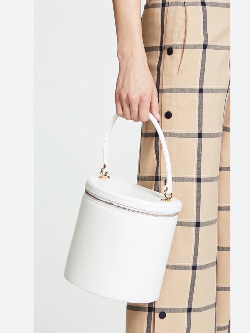 Staud Vitti Leather White Bucket Bag